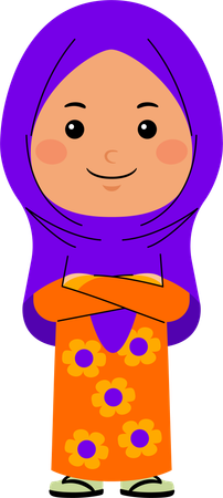 Hijab girl standing with folding arm  일러스트레이션