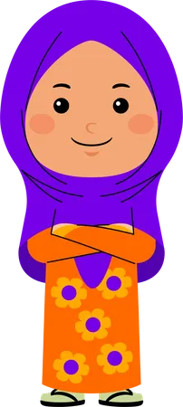 Hijab girl standing with folding arm  일러스트레이션