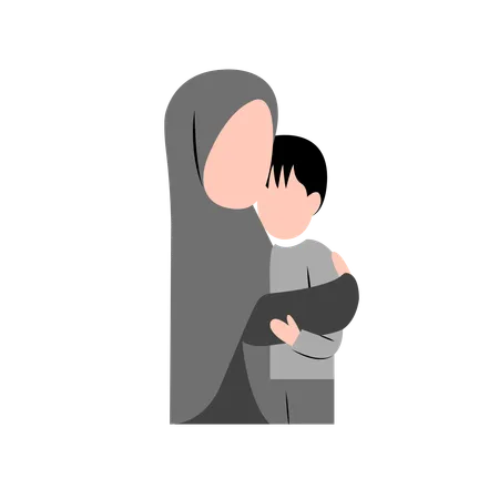 Hijab Mother Consoling Her Son  Illustration