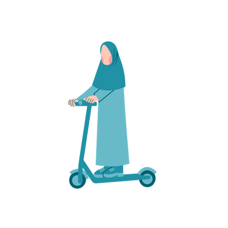 Hijab femenino montando scooter  Ilustración