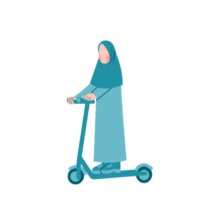 Hijab femenino montando scooter  Ilustración