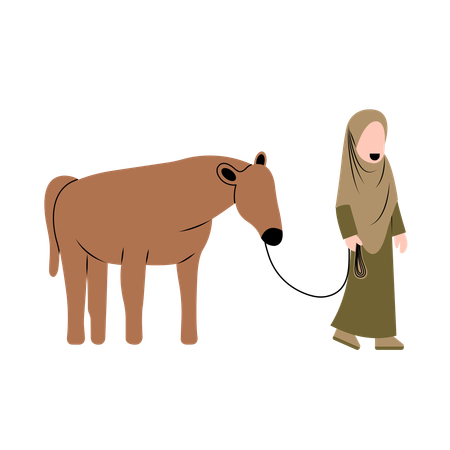 Mulher hijab com vaca  Ilustração