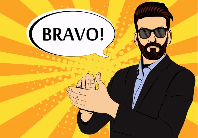 Hipster barbe homme d'affaires applaudissements bravo concept de succès style rétro pop art  Illustration