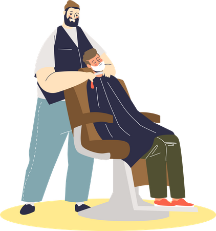 Hipster barber shaving clients beard in foam  Illustration