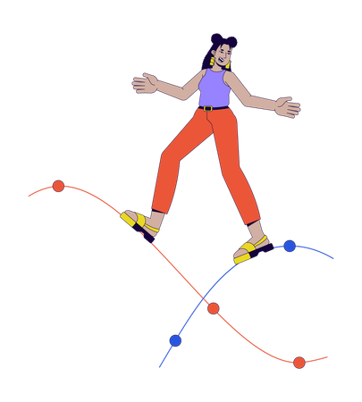 Hispanic woman standing on chart waves  イラスト