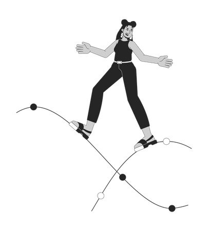 Hispanic woman standing on chart waves  イラスト