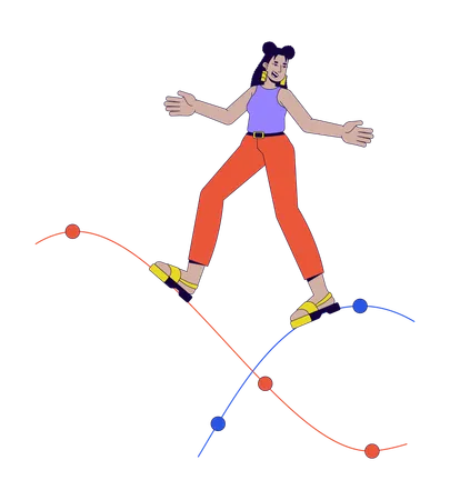 Hispanic woman standing on chart waves  Illustration