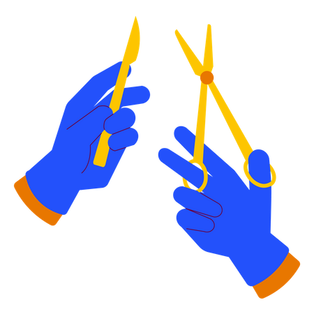 Holding a scalpel and scissor  Illustration