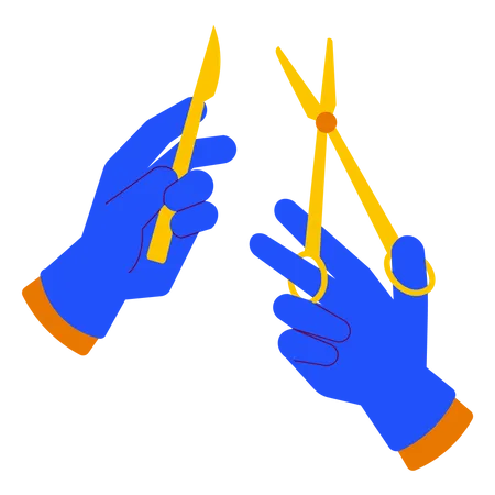 Holding a scalpel and scissor  Illustration