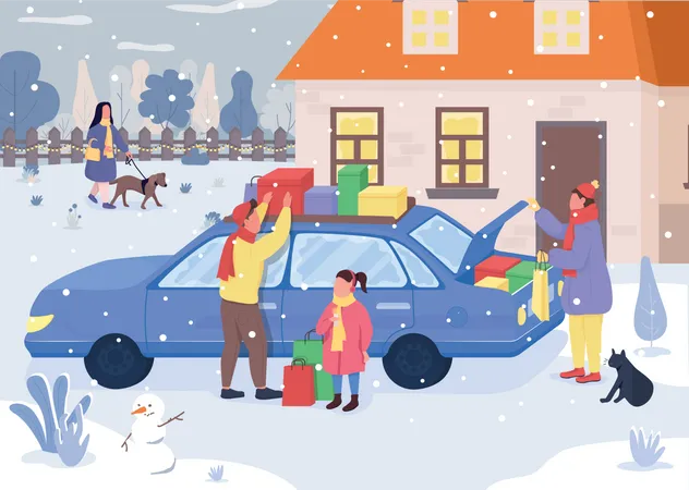 Holiday family shopping  Illustration