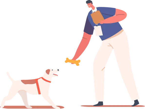 Hombre alimentando perro  Ilustración