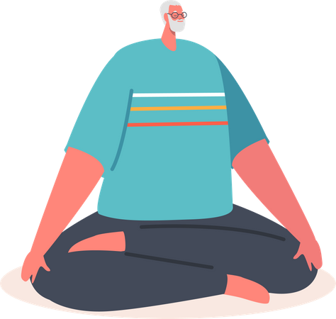 Varón mayor haciendo meditación  Ilustración