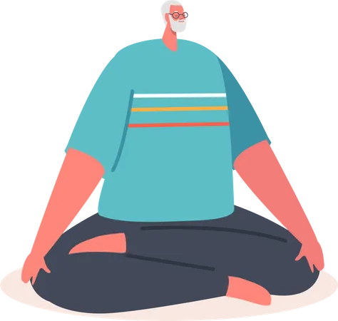 Varón mayor haciendo meditación  Ilustración