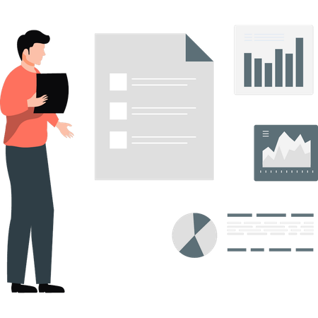 Análisis de informe de negocios de un hombre de negocios  Ilustración