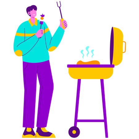 Hombre disfrutando de una fiesta de barbacoa  Ilustración