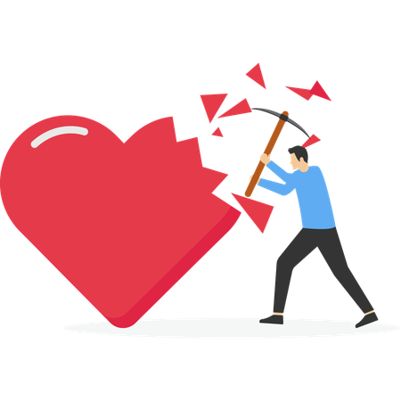 Hombre enojado rompiendo el corazón  Ilustración