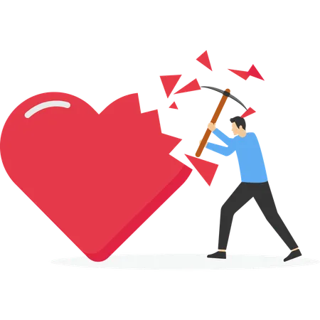 Hombre enojado rompiendo el corazón  Ilustración