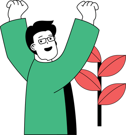 Hombre feliz con planta  Ilustración