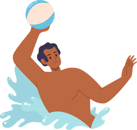 Hombre feliz jugando a la pelota mientras nada en el agua  Ilustración