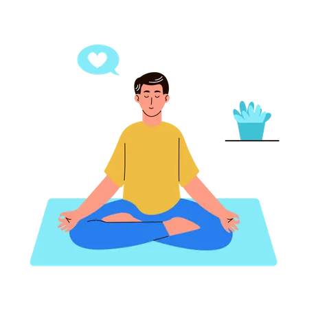 Hombre haciendo yoga de atención plena  Ilustración