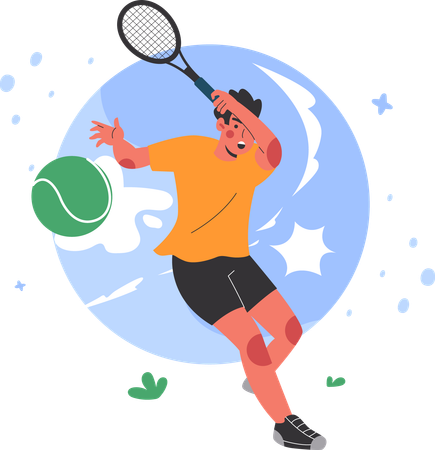 Hombre jugando pelota de tenis  Ilustración