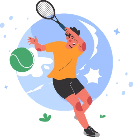 Hombre jugando pelota de tenis  Ilustración