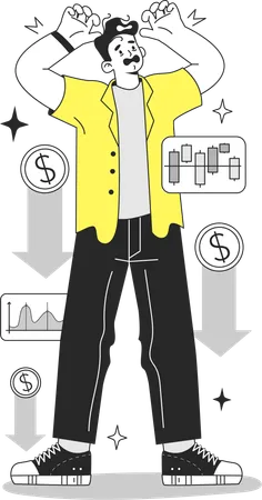 Hombre llorando por la pérdida del mercado  Ilustración
