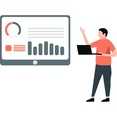 Hombre que muestra la gestión del análisis de datos empresariales  Ilustración