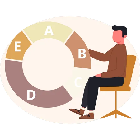 Hombre mostrando un gráfico circular de análisis  Ilustración