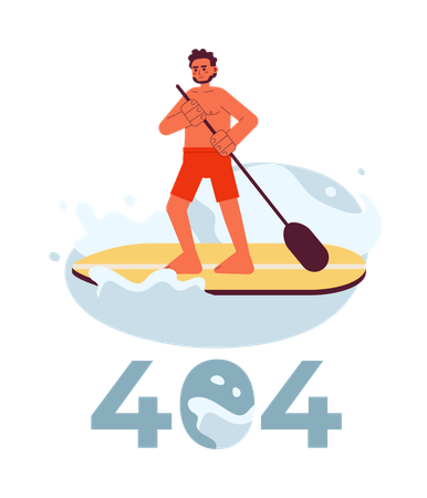 Hombre remando en el lago error 404  Ilustración