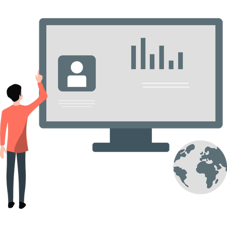 Hombre apuntando al perfil de usuario en el monitor  Ilustración