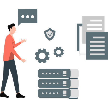 Hombre trabajando en la configuración de la contraseña de la base de datos  Ilustración