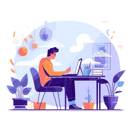 Hombre trabajando en la oficina  Ilustración