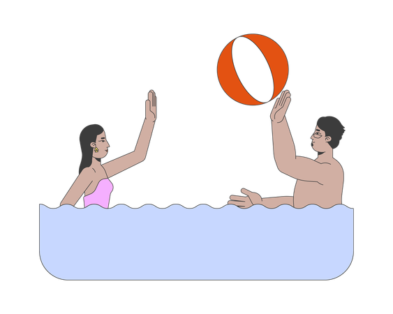 Hombre y mujer árabes jugando a la pelota en el agua  Ilustración