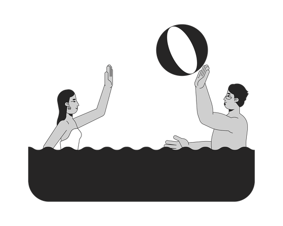 Hombre y mujer árabes jugando a la pelota en el agua  Ilustración