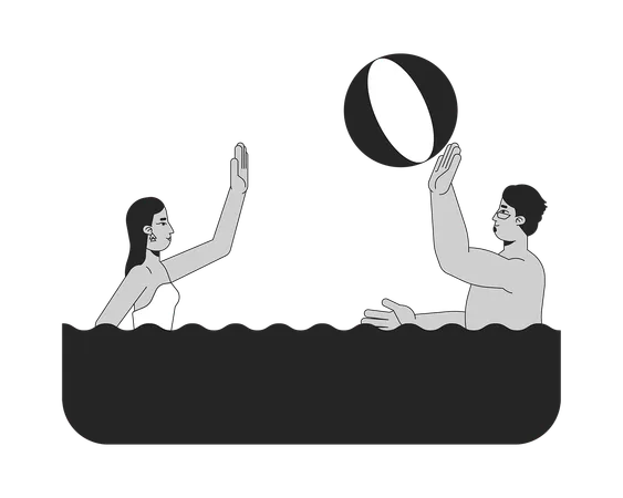 Hombre y mujer árabes jugando a la pelota en el agua  Ilustración