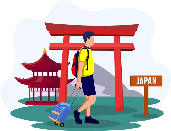 Hombre va a viajar a japón  Ilustración