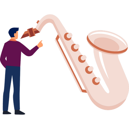 Homem apontando trombone  Ilustração