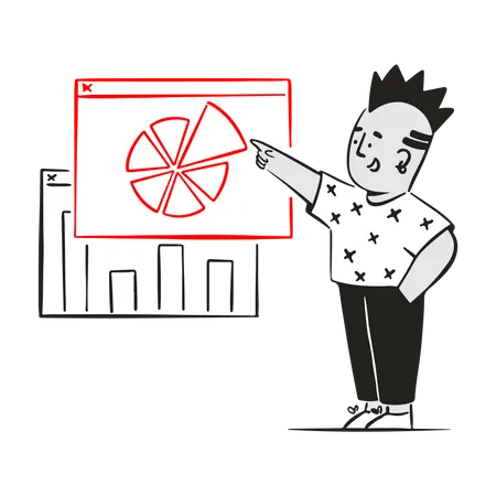 Homem examina análise de dados  Ilustração