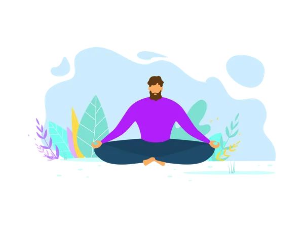 Homem fazendo ioga e meditação  Ilustração