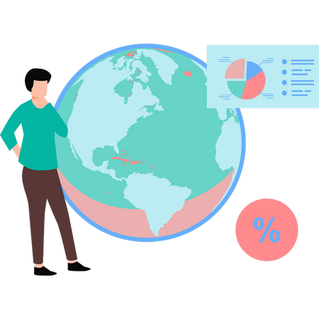 Homem pensando na economia global  Ilustração