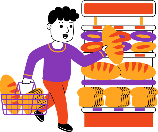 Man Shopper achète du pain au supermarché  Illustration