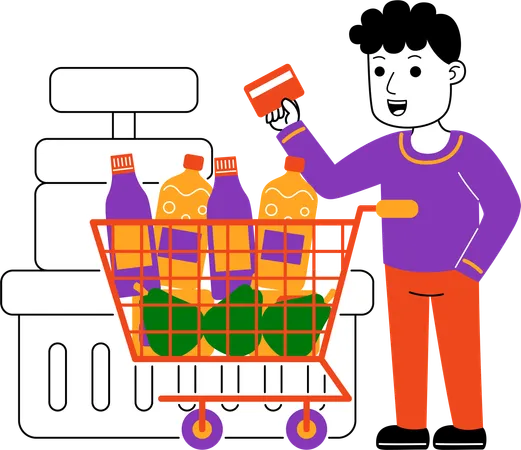 Man Shopper paie sans espèces  Illustration