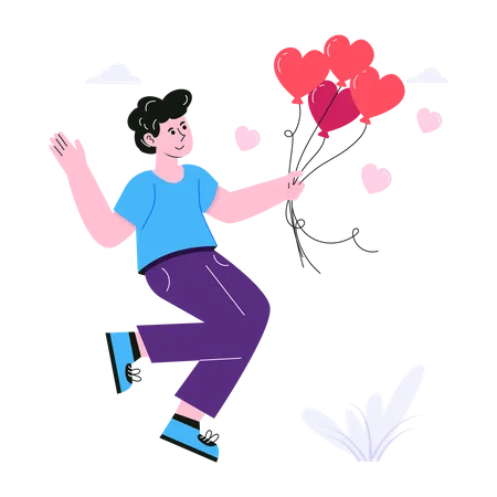 Homme avec des ballons coeur  Illustration