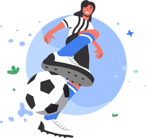 Homme aux cheveux longs jouant au football  Illustration