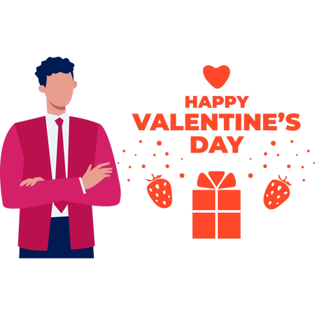 Homme avec la main attachée présentant des cadeaux de Saint-Valentin  Illustration