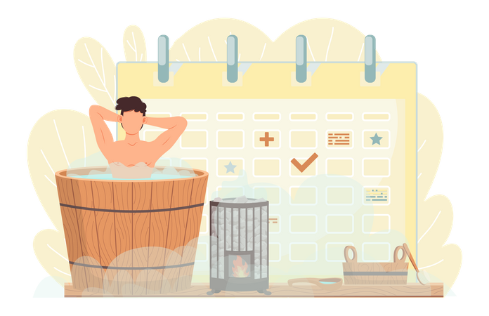 Homme avec horaire de sauna  Illustration