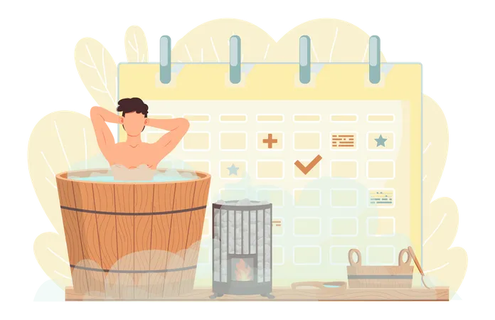 Homme avec horaire de sauna  Illustration