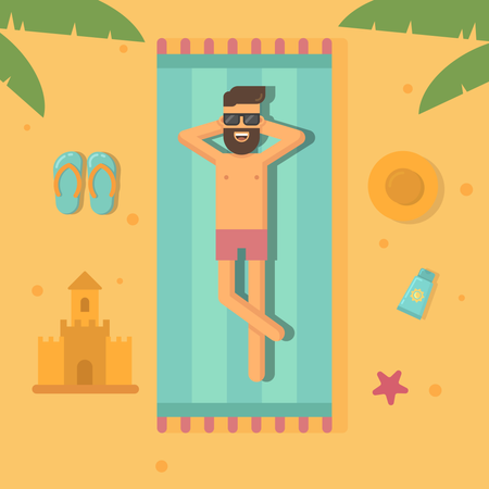 Homme en train de bronzer à la plage  Illustration