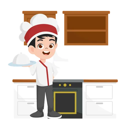 Chef masculin en cuisine  Illustration